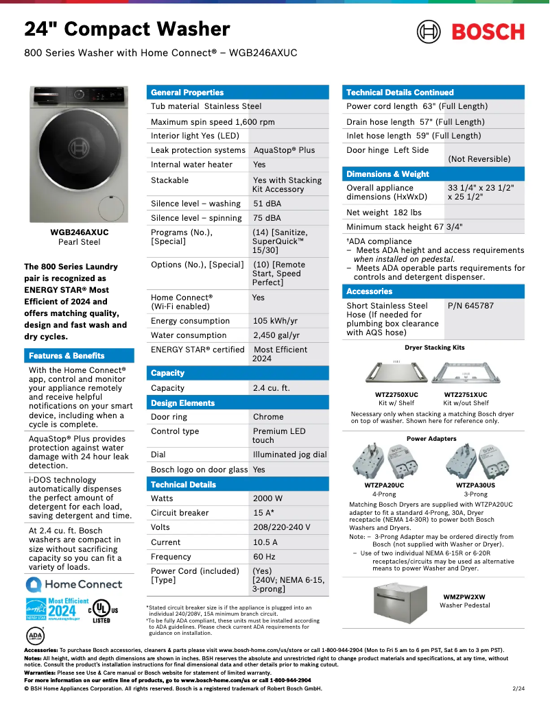 Page 1 of the manual Technical Sheet Bosch WGB246AXUC