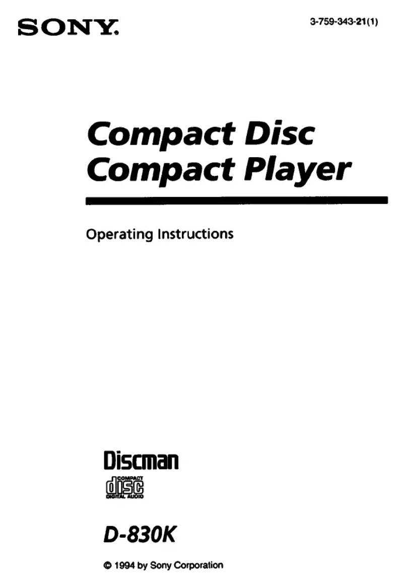 Image de la première page du manuel de l'appareil Discman D-830K