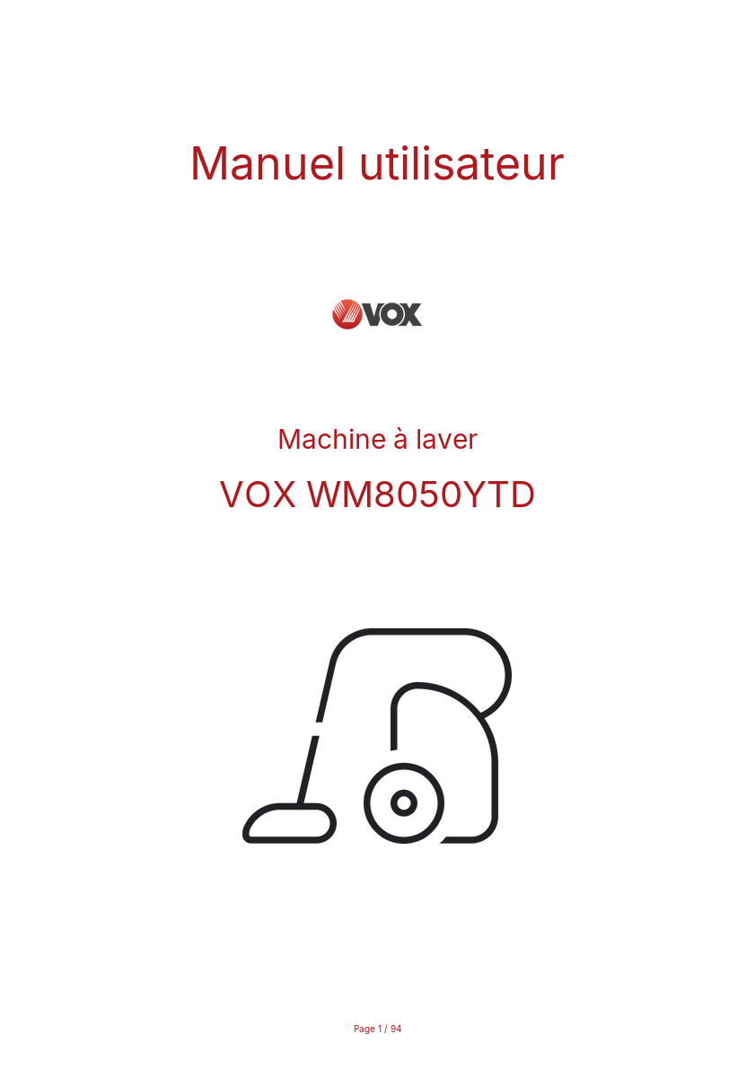 Page n°1 - Manuel utilisateur VOX WM8050YTD