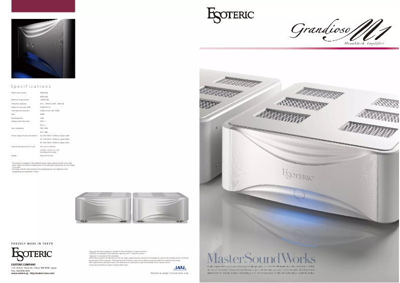 Page 1 de la notice Brochure Esoteric Grandioso M1