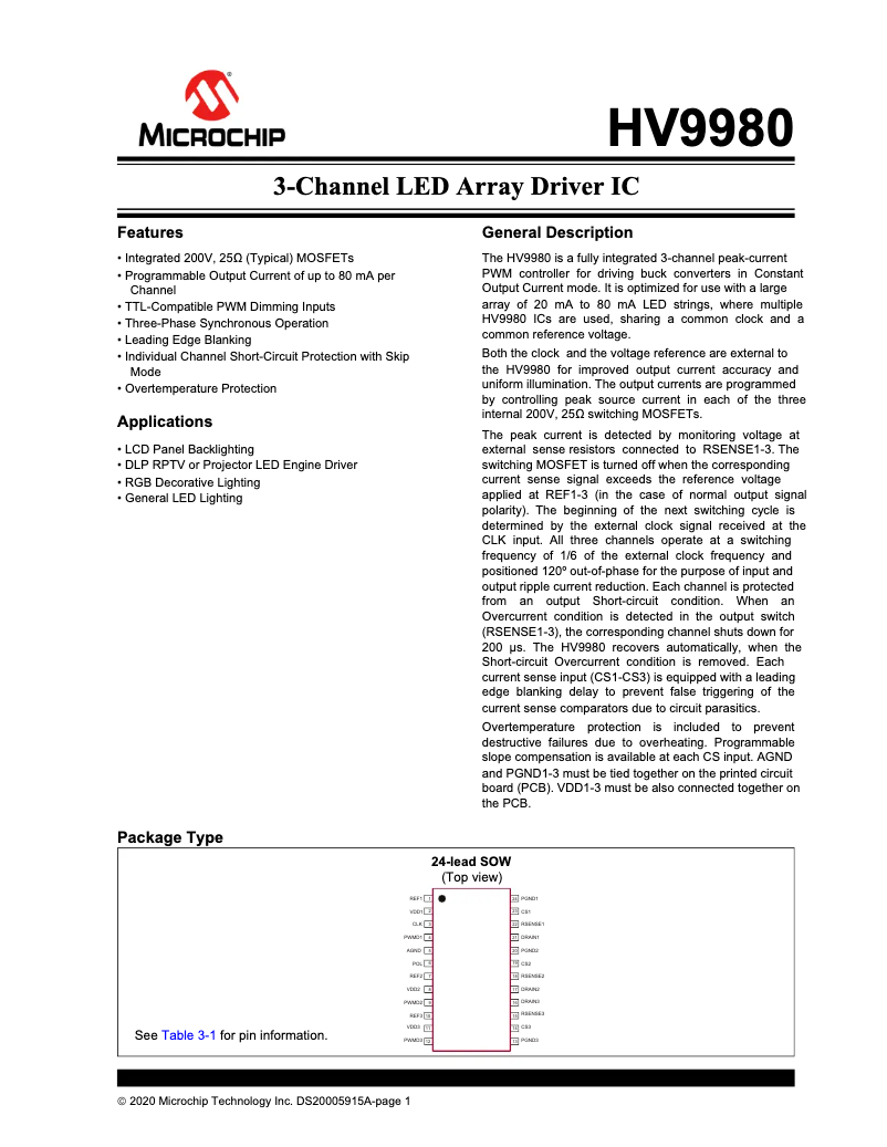 Page 1 de la notice Manuel utilisateur Microchip HV9980