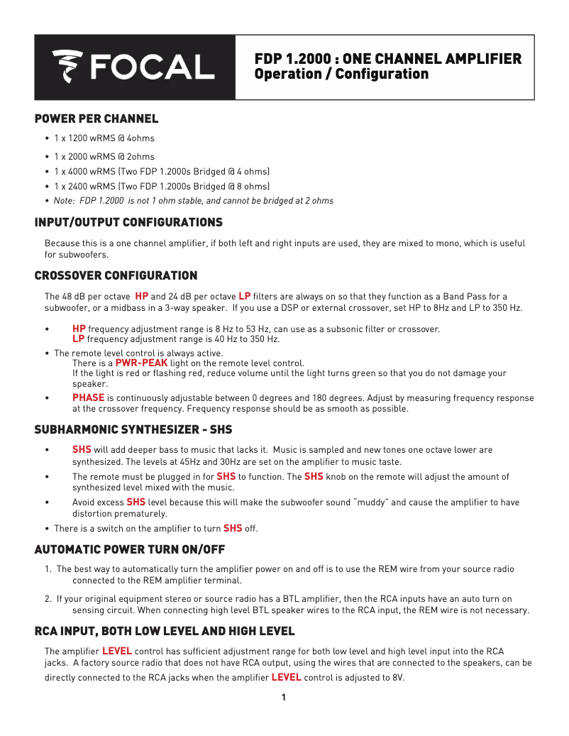 Page n°1 - Manuel utilisateur Focal FDP 1.2000