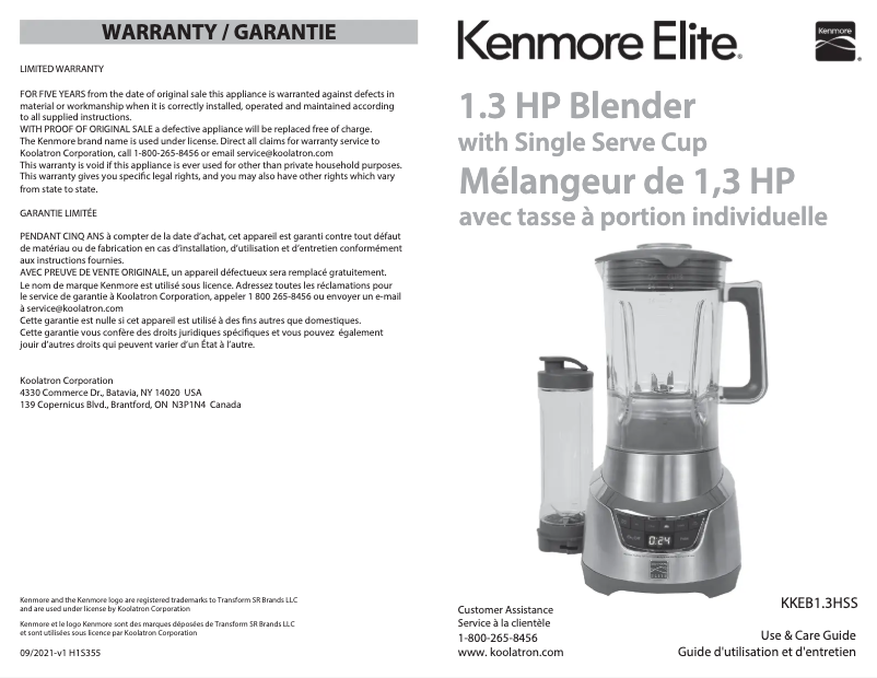 Page n°1 - Manuel utilisateur Kenmore Elite KKEB1.3HSS