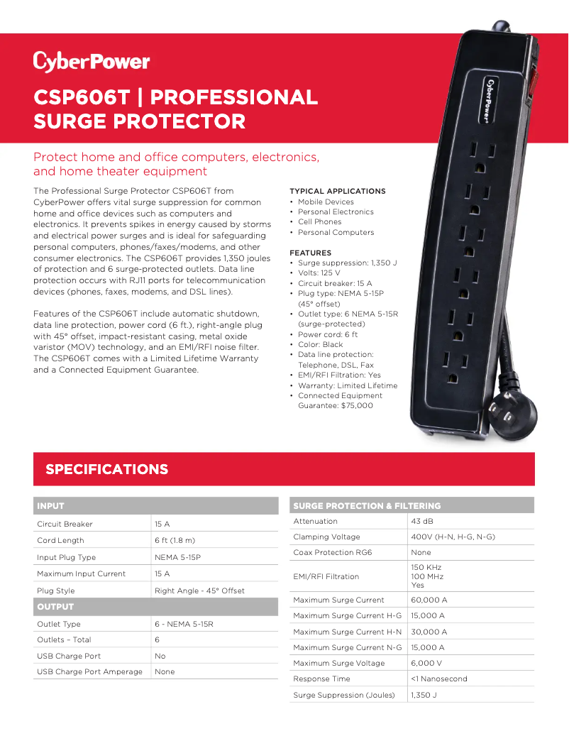 Page n°1 - Fiche technique CyberPower Professional CSP606T