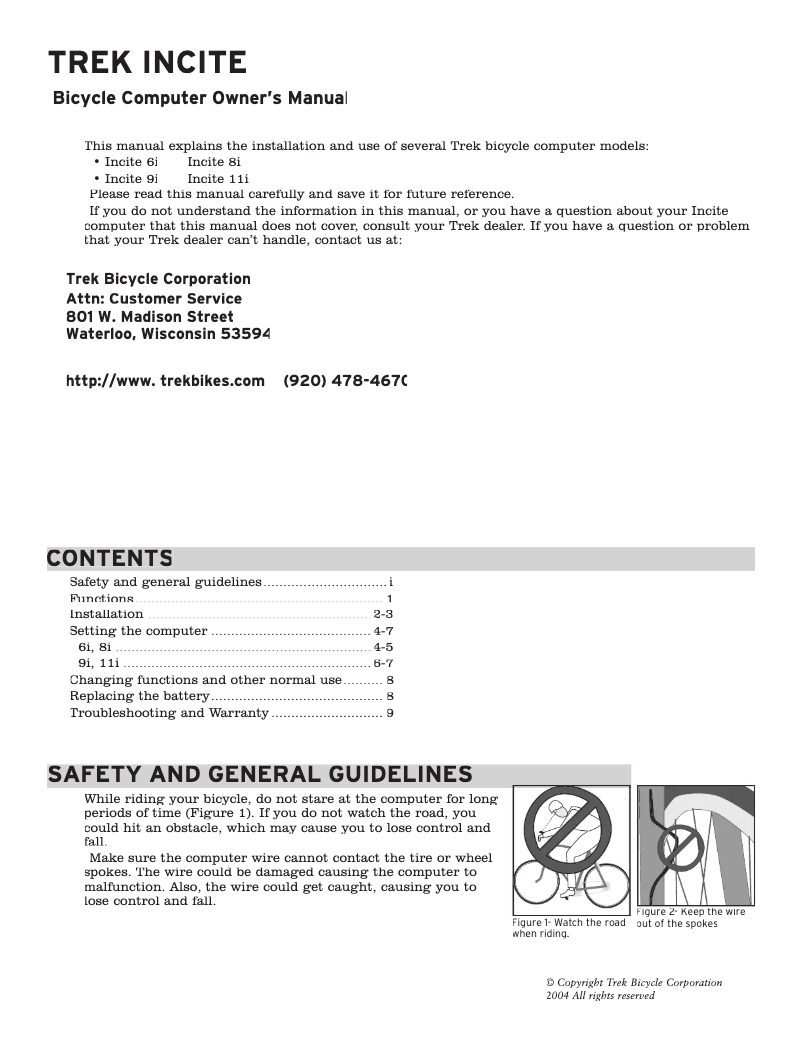 Page n°1 - Manuel utilisateur Trek Incite 8i