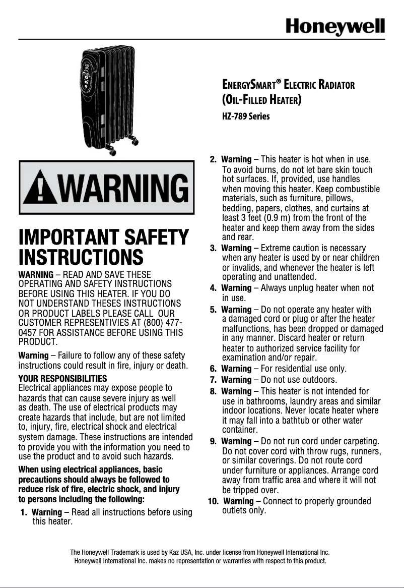 Image de la première page du manuel de l'appareil HZ-789