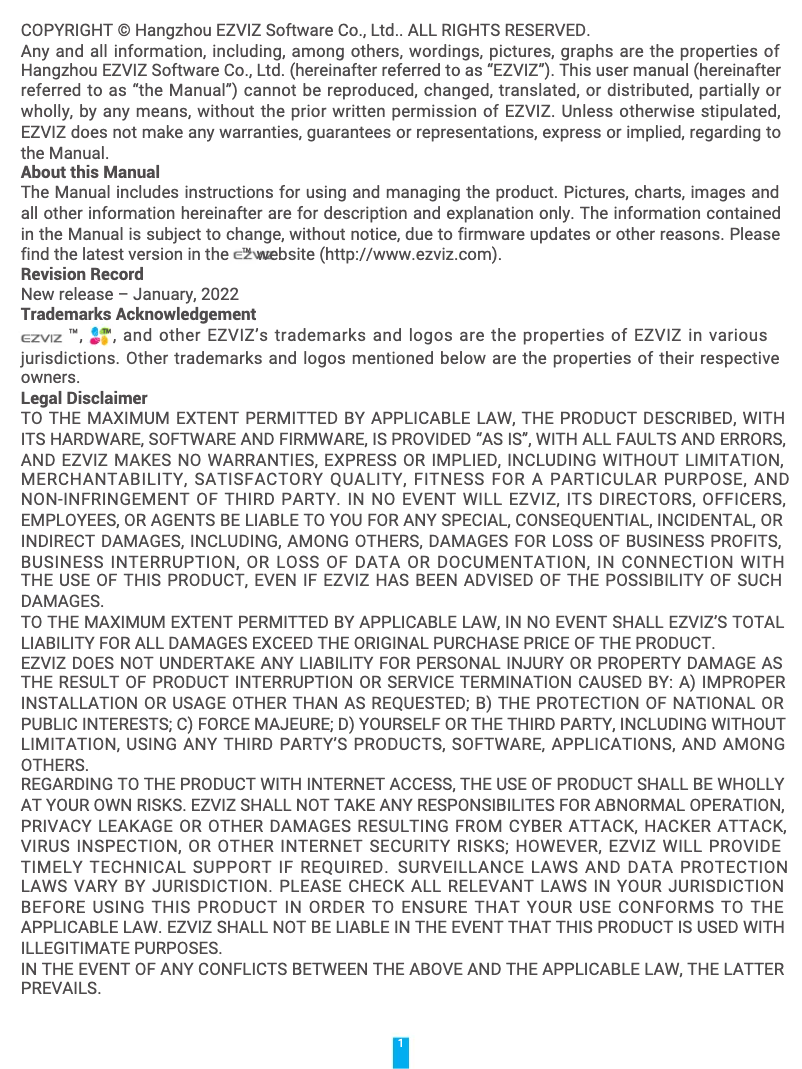 Page 1 de la notice Manuel utilisateur EZVIZ E6