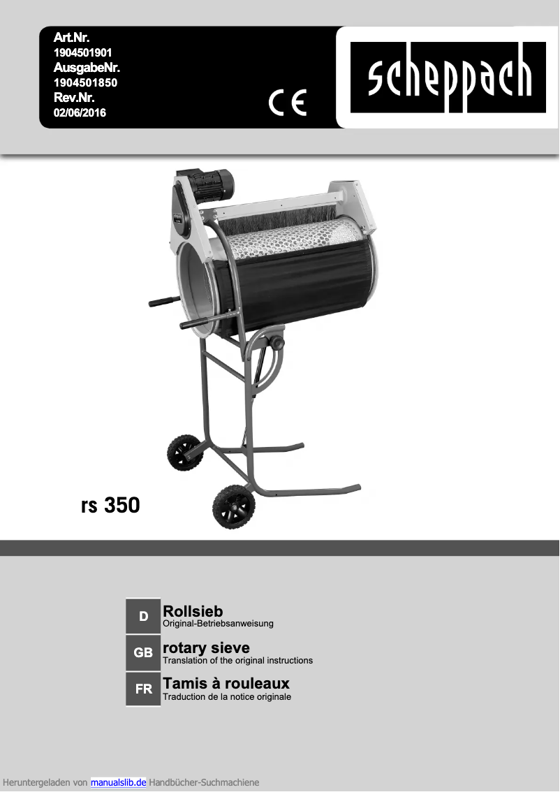 Page 1 de la notice Manuel utilisateur Scheppach RS 350