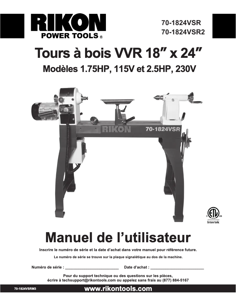 Page 1 de la notice Manuel utilisateur RIKON 70-1824VSR