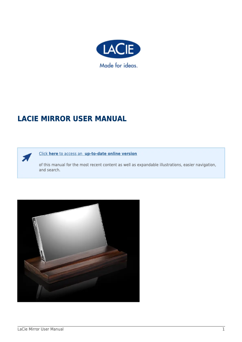 Imagen de la primera página del manual del dispositivo Mirror