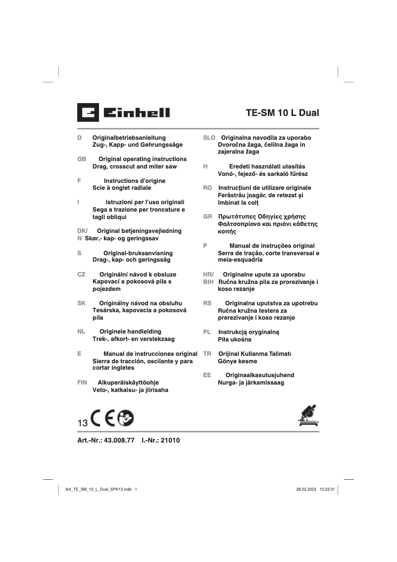 Page n°1 - Manuel utilisateur Einhell TE-SM 10 L