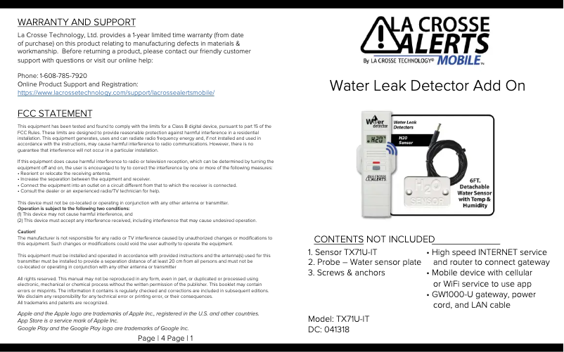 Page n°1 - Manuel utilisateur La Crosse Technology TX71U-IT