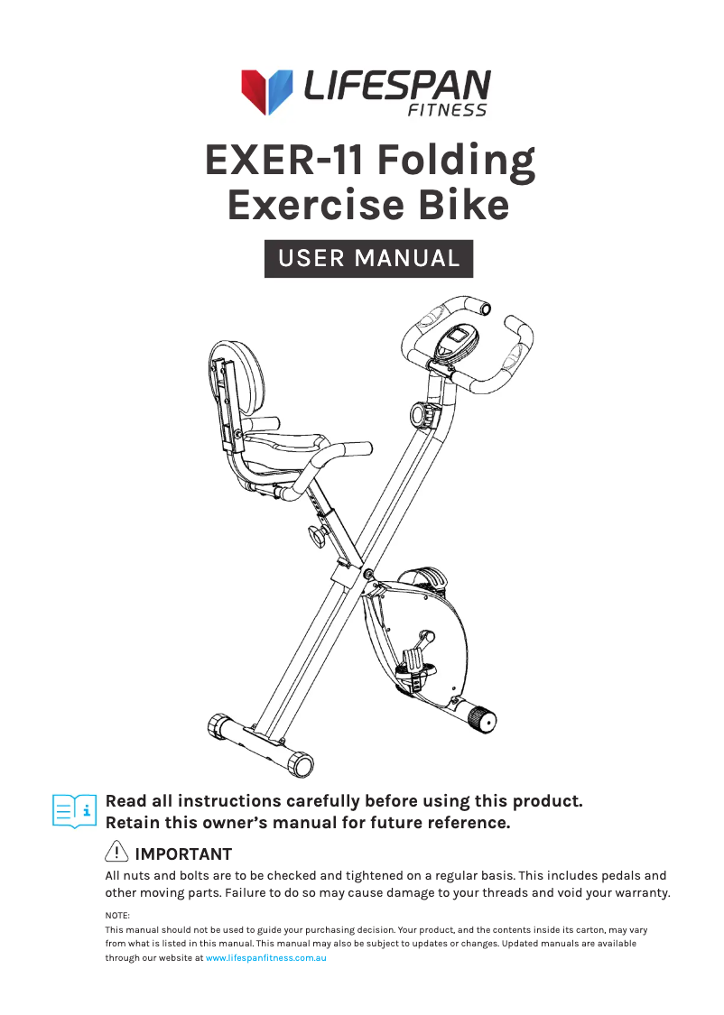 Page 1 de la notice Manuel utilisateur LifeSpan EXER-11