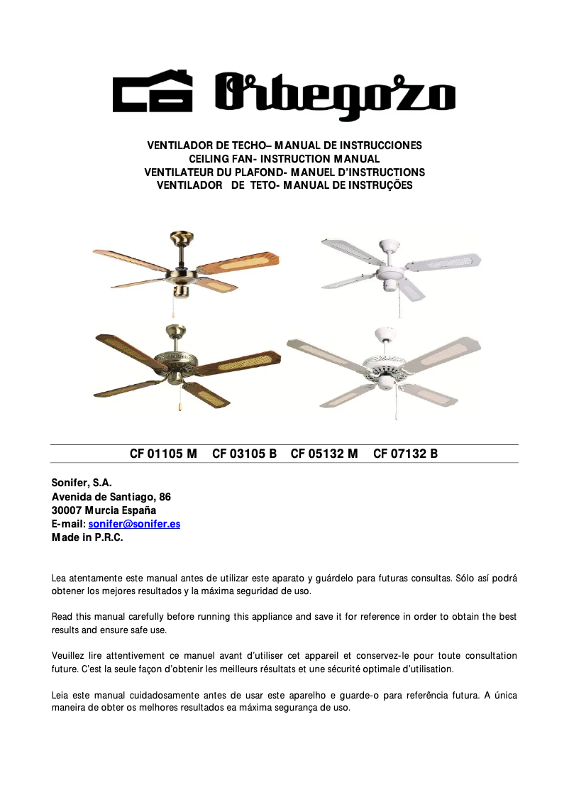 Page 1 de la notice Manuel utilisateur Orbegozo CF 07132 B