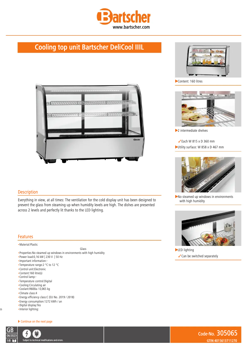 Image de la première page du manuel de l'appareil DeliCool IIIL 305065