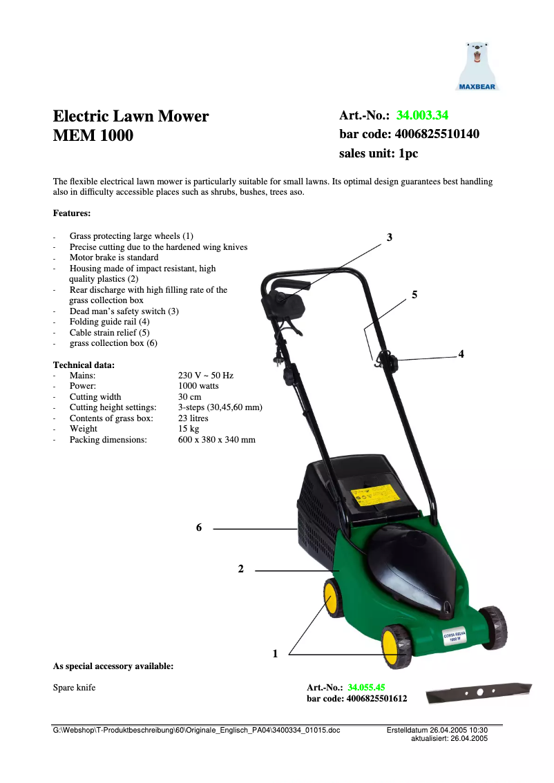 Image de la première page du manuel de l'appareil MEM 1000