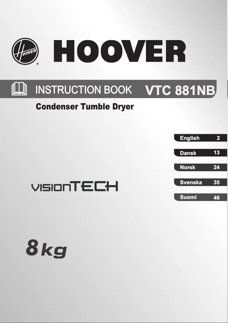 Page 1 de la notice Manuel utilisateur Hoover VTC 881 NB