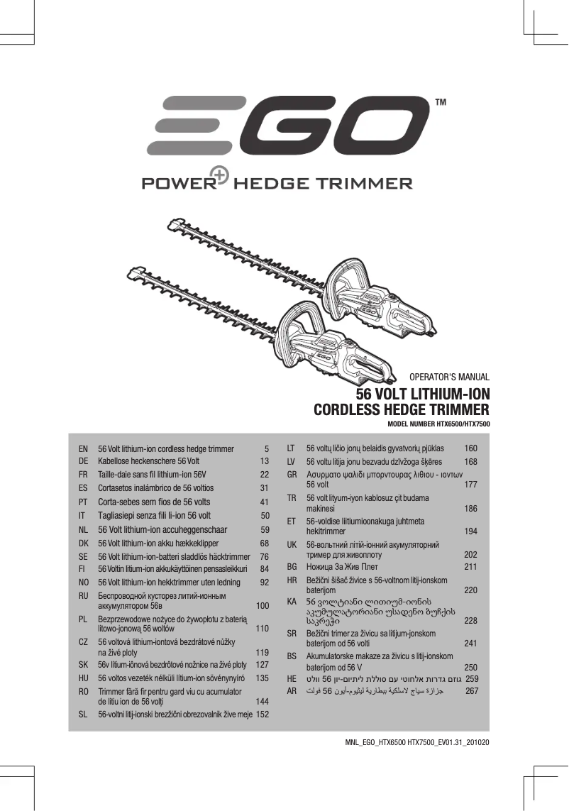 Page n°1 - Manuel utilisateur EGO HTX7500E