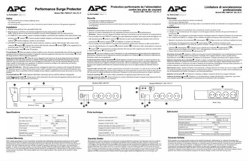Page 1 de la notice Manuel utilisateur APC PMF83VT-GR