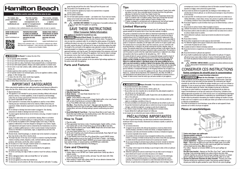 Page 1 de la notice Manuel utilisateur Hamilton Beach 24798