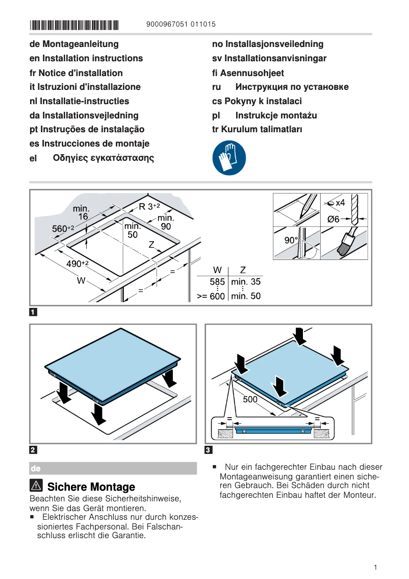 Page 1 de la notice Guide d'installation Siemens ET651HE17E
