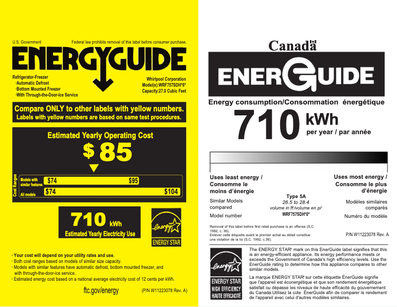 Page 1 de la notice Label énergétique Whirlpool WRF757SDHV