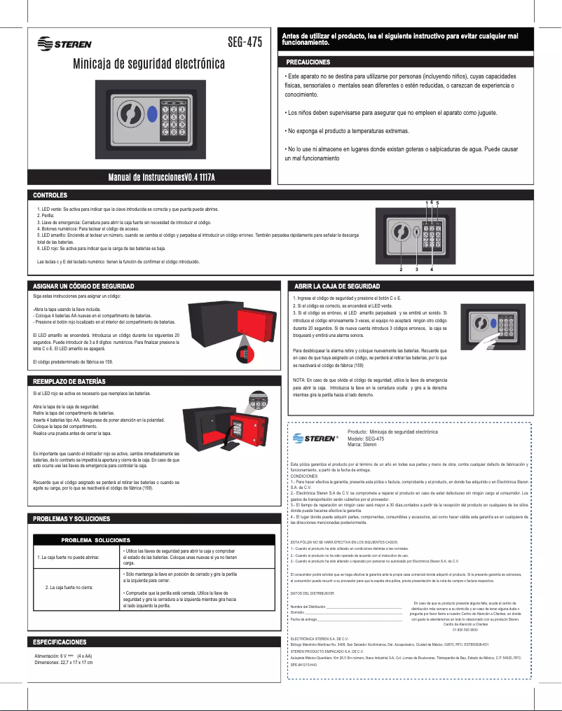 Page n°1 - Manuel utilisateur Steren SEG-475