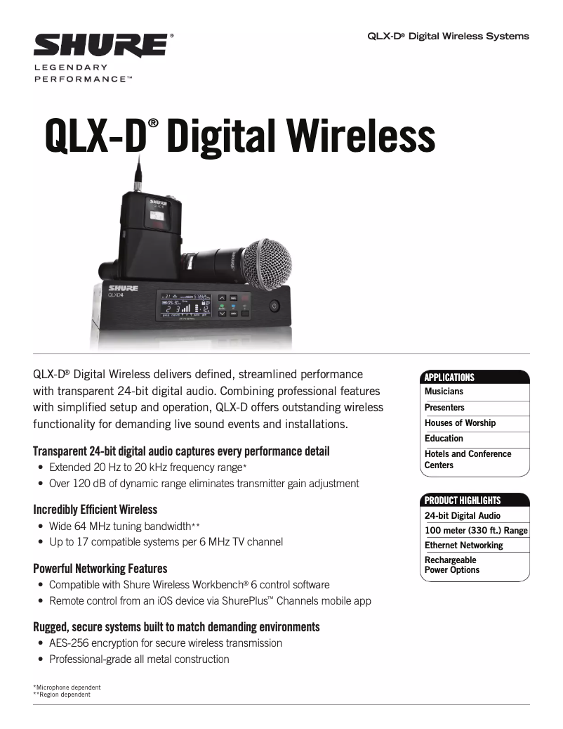 Page 1 de la notice Fiche technique Shure QLXD24
