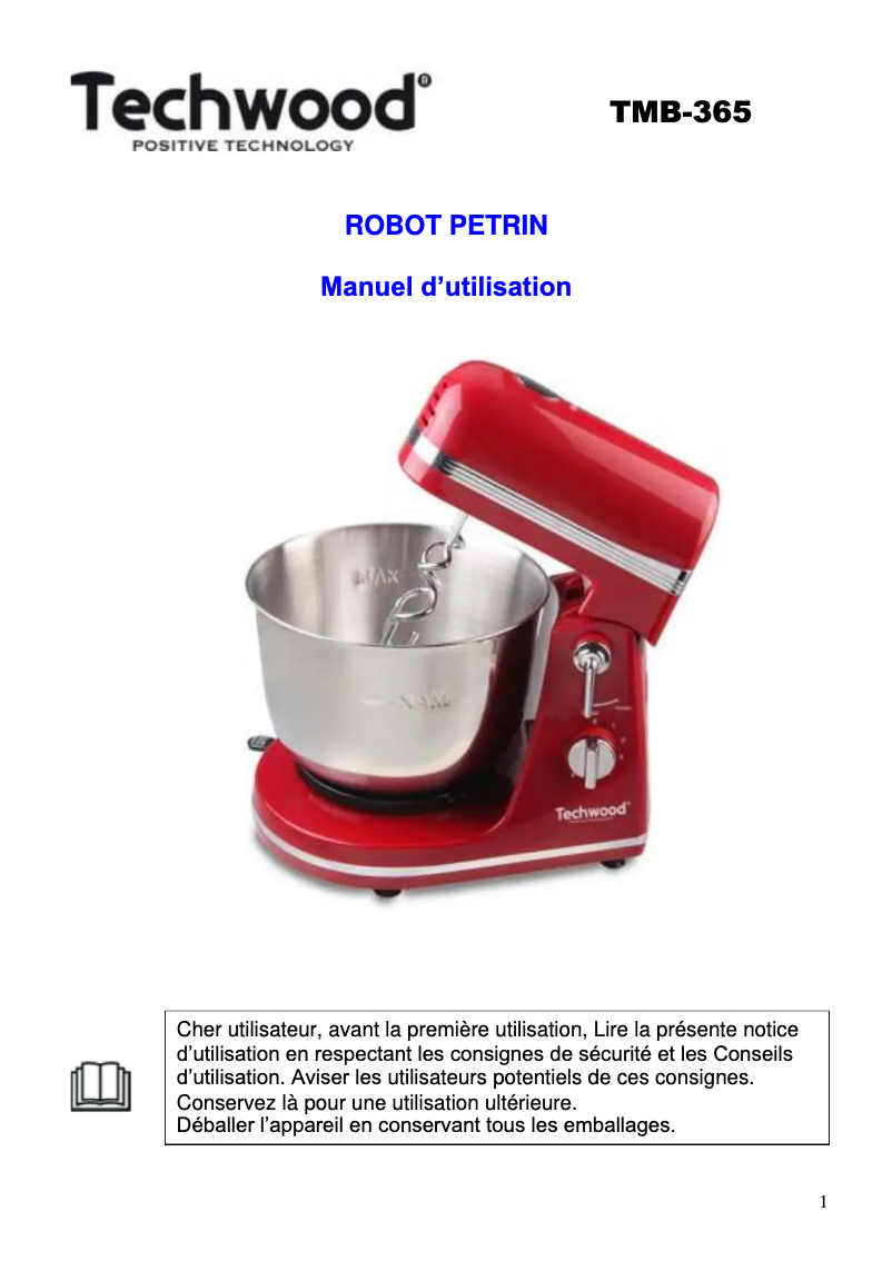 Page 1 de la notice Manuel utilisateur Techwood TMB-365
