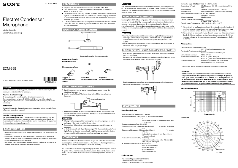 Page 1 de la notice Manuel utilisateur Sony ECM-55B