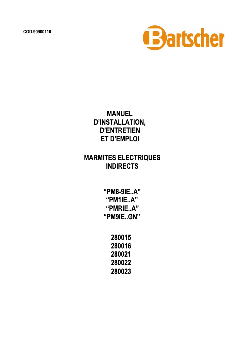 Page n°1 - Manuel utilisateur Bartscher E220L