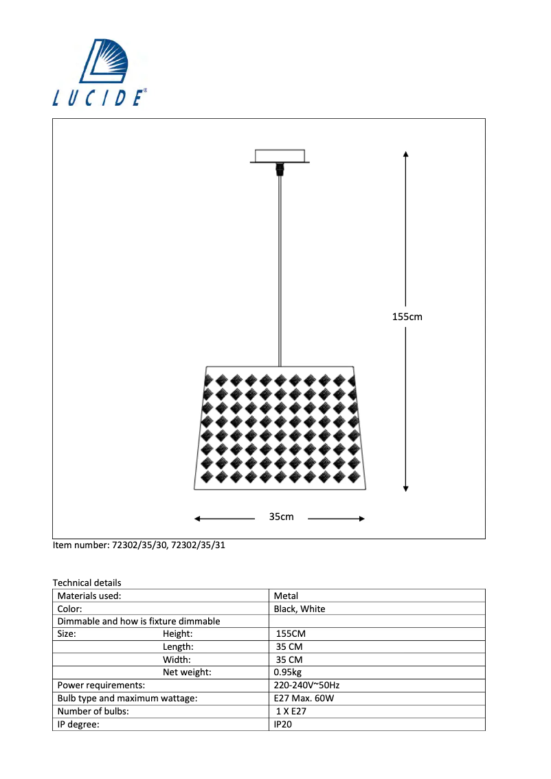 Page 1 de la notice Manuel utilisateur Lucide Waffle 72302/35/30