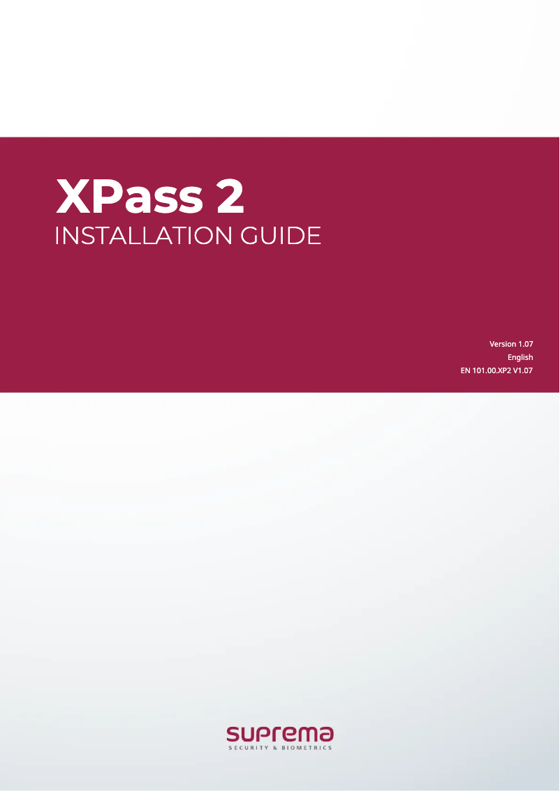 Page 1 de la notice Guide d'installation Suprema XPass 2