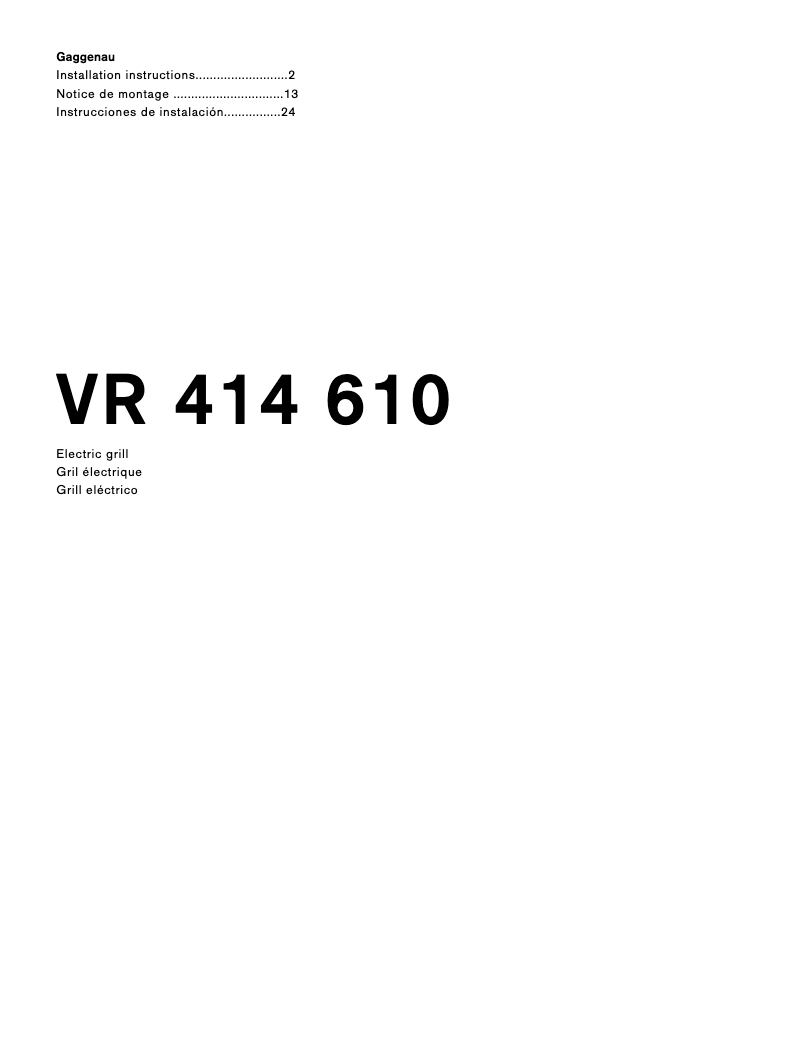 Page n°1 - Guide d'installation Gaggenau VR414610
