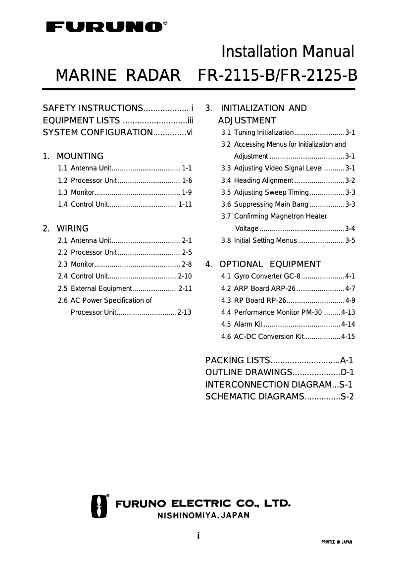 Page n°1 - Manuel utilisateur Furuno FR-2115-B
