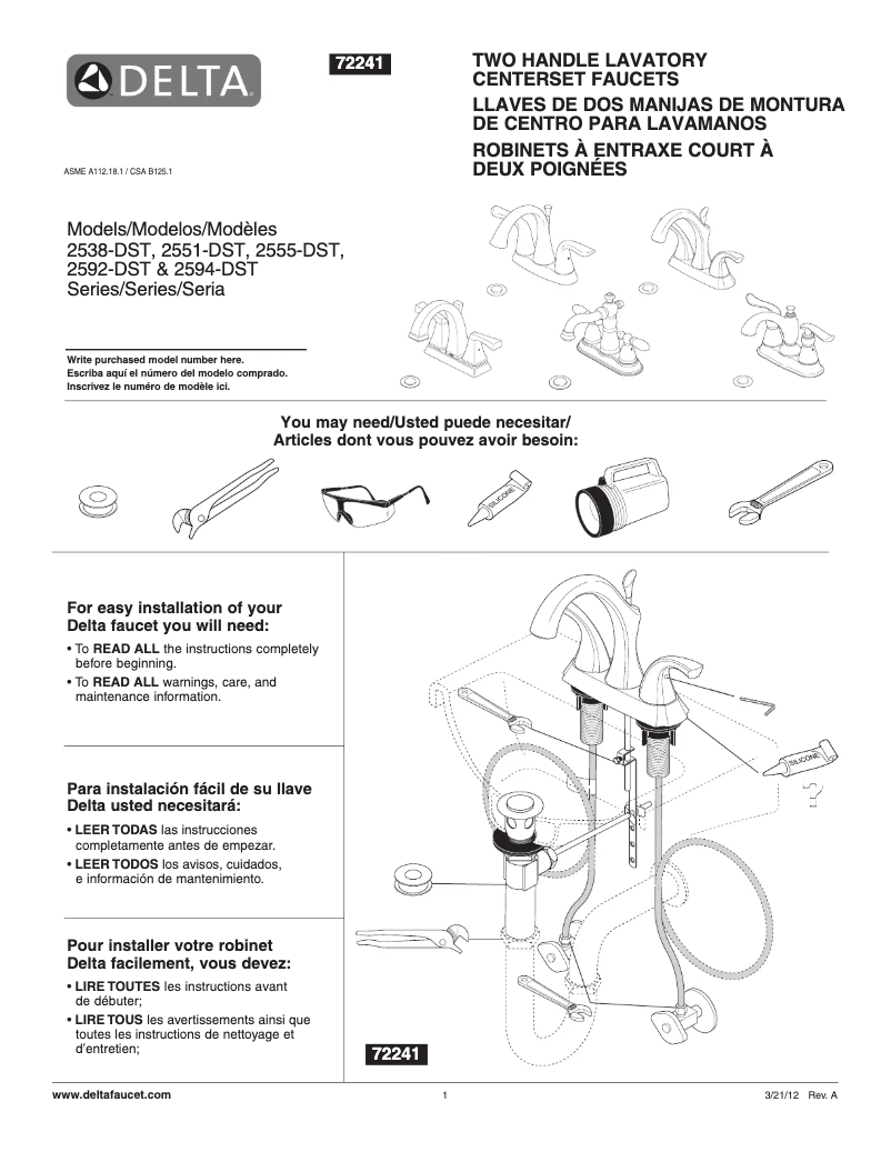 Page 1 de la notice Guide d'installation Delta 2594-SSMPU-DST