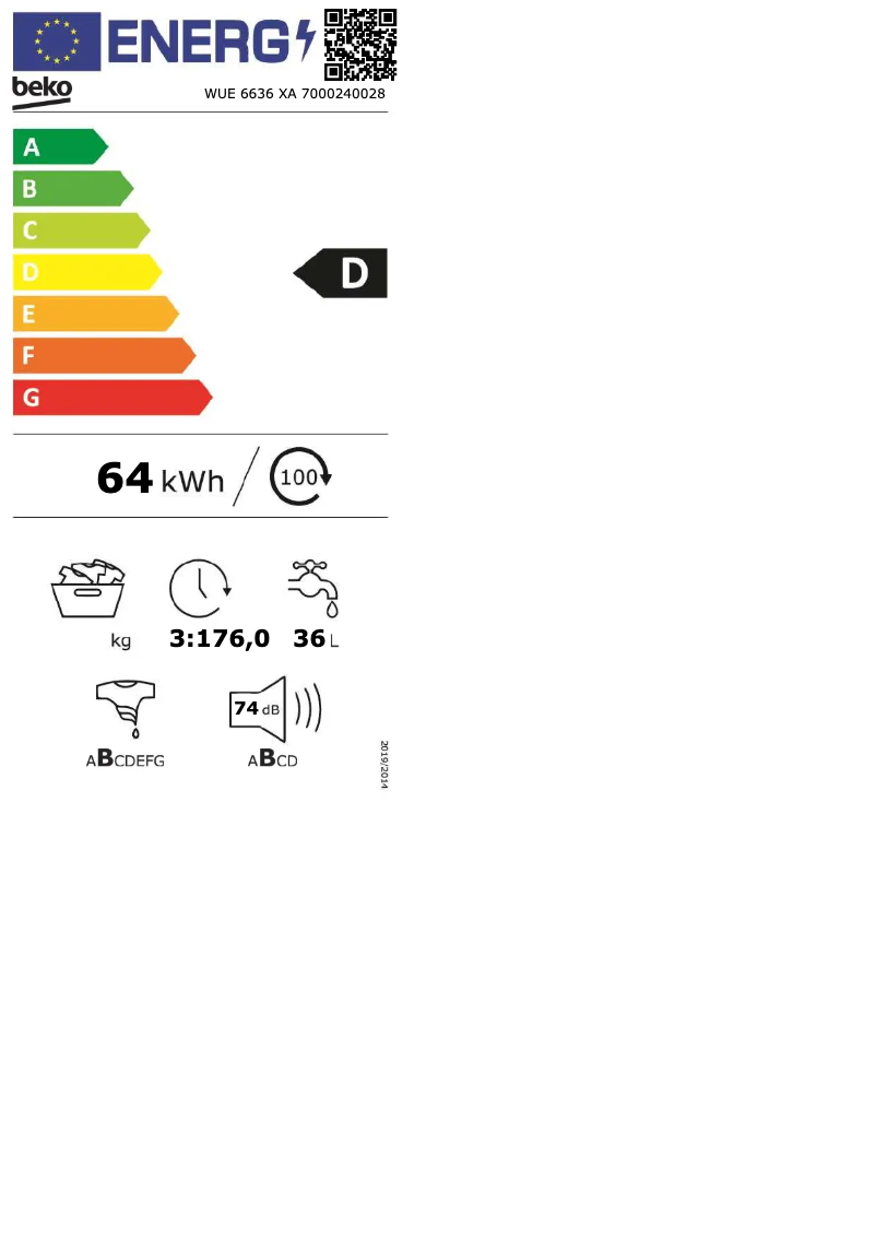 Page 1 de la notice Manuel utilisateur Beko WUE 6636 XA