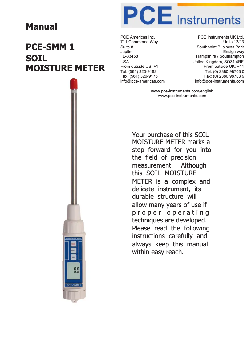 Page n°1 - Manuel utilisateur PCE Instruments PCE-SMM 1