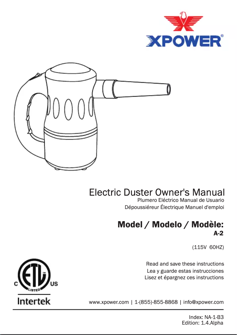 Page 1 de la notice Manuel utilisateur XPower A-2