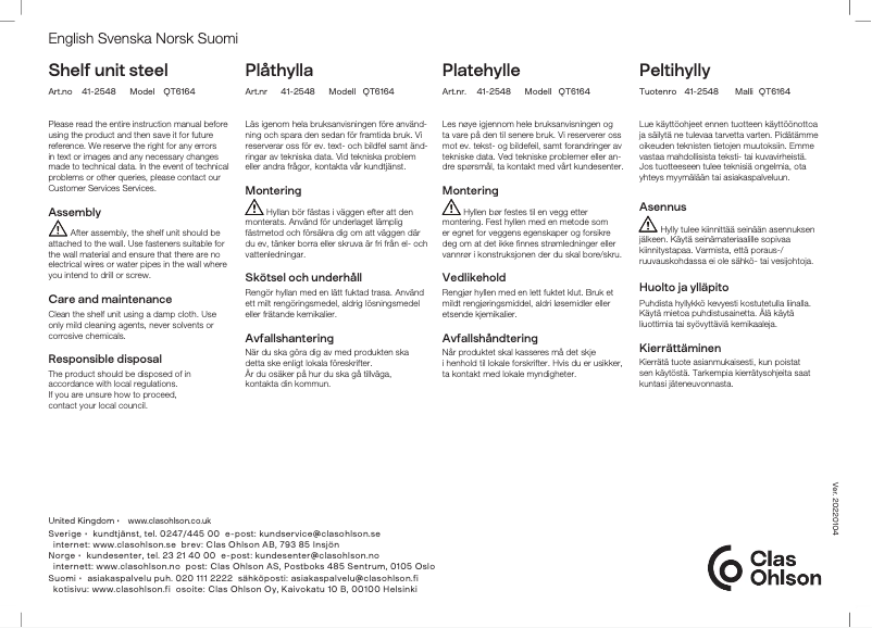 Page n°1 - Manuel utilisateur Clas Ohlson QT6164