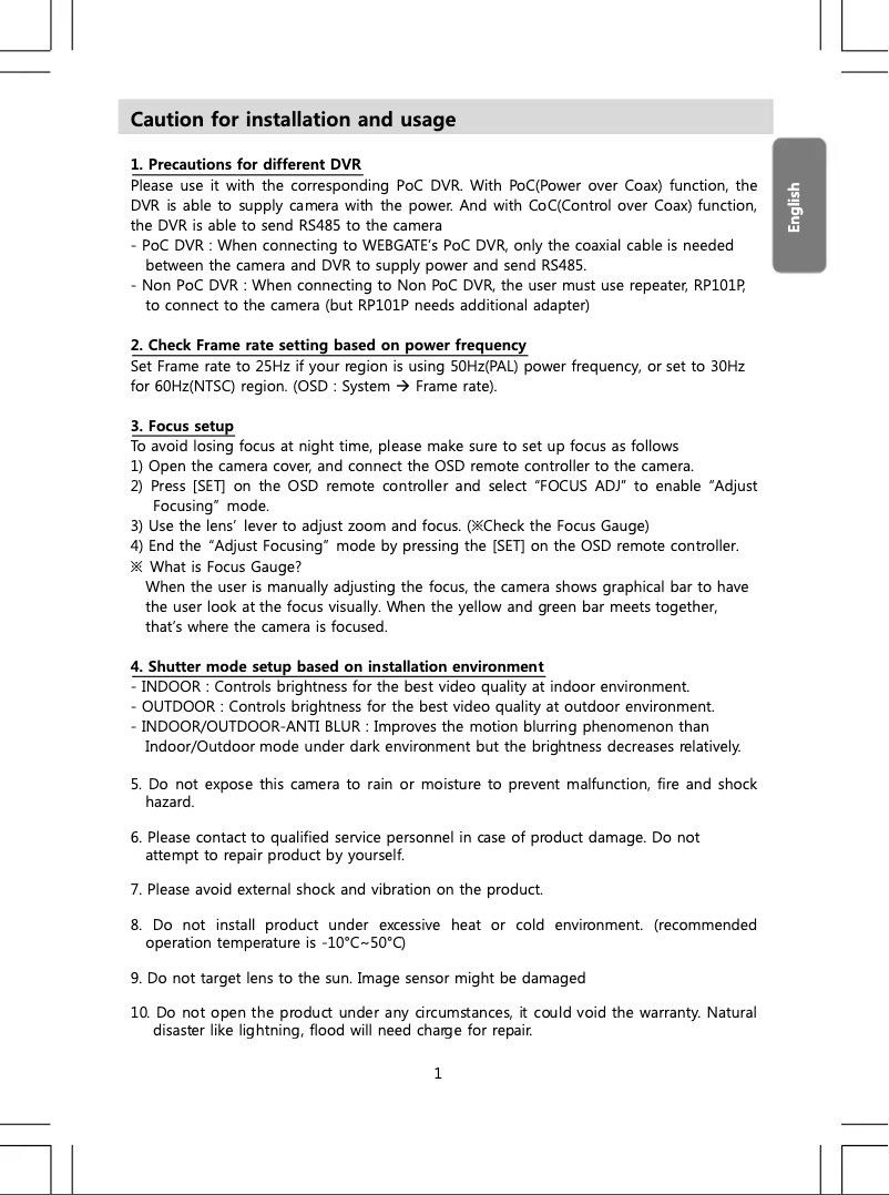 Page n°1 - Manuel utilisateur Webgate C1080PVD-IR-AF