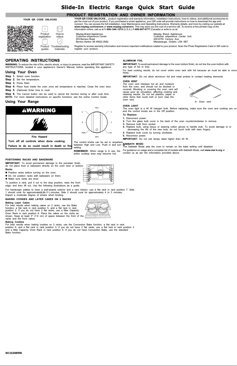 Page n°1 - Guide de démarrage rapide Maytag MES8800FZ