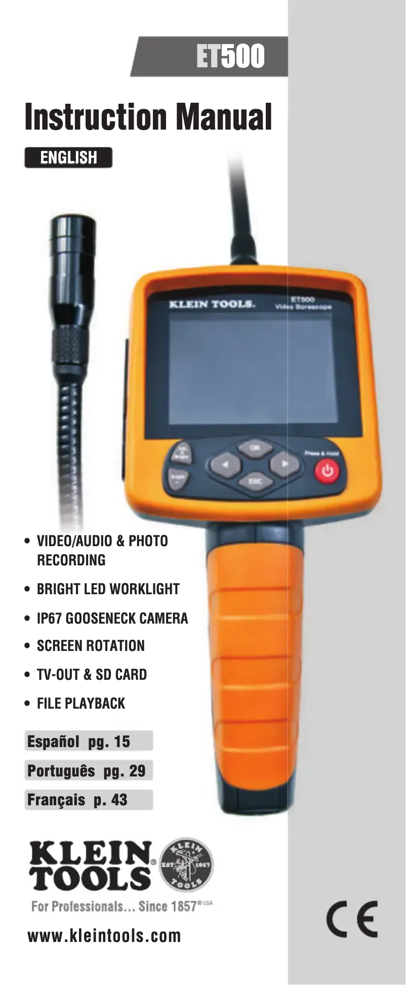 Page 1 de la notice Manuel utilisateur Klein Tools ET500