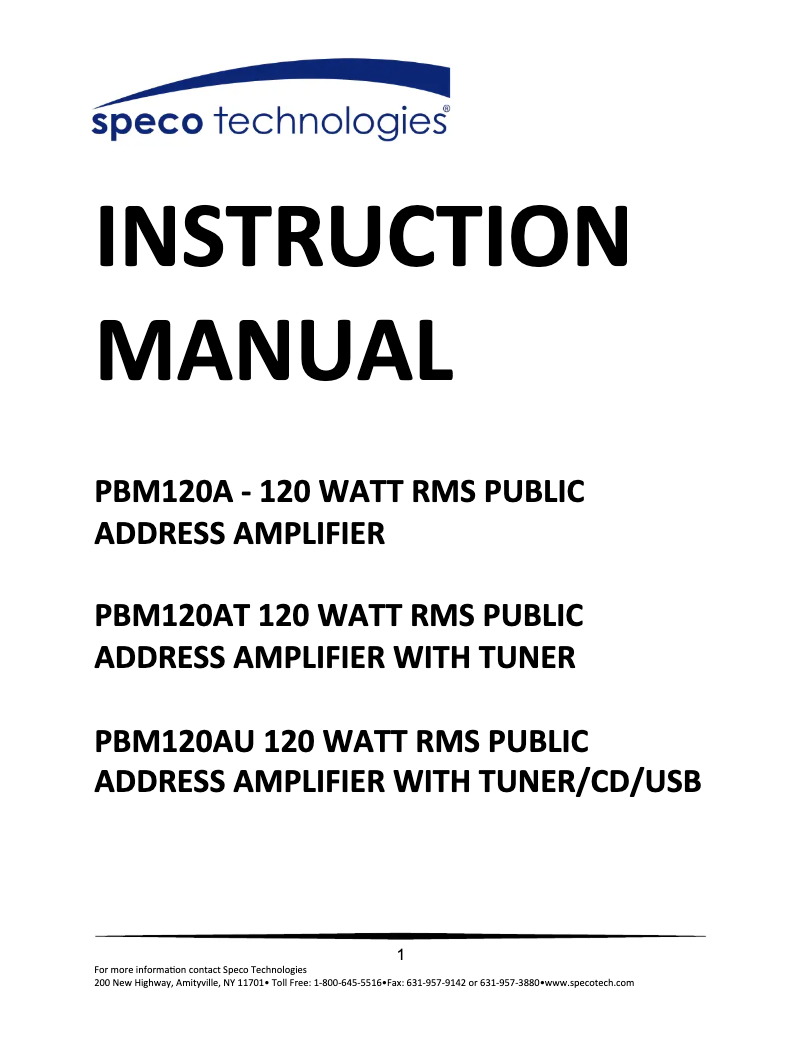 Page n°1 - Manuel utilisateur Speco Technologies PBM120A