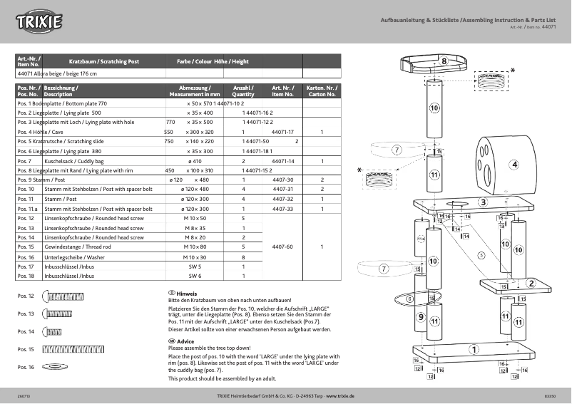 Page 1 de la notice Manuel utilisateur Trixie Allora
