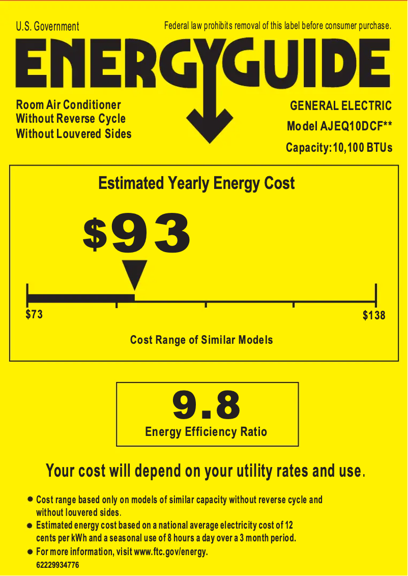 Page 1 of the manual Energy Label GE AJEQ10DCF