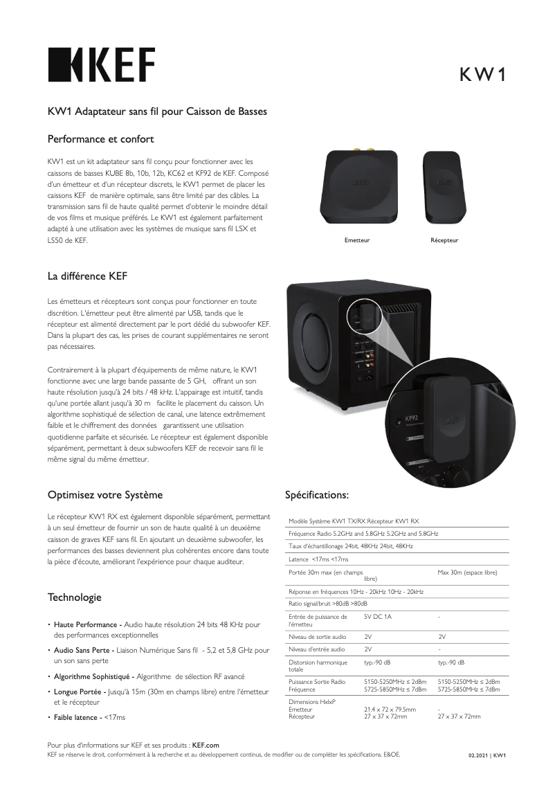 Page n°1 - Fiche technique KEF KW1