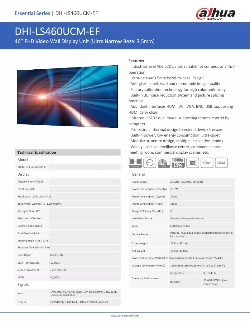 Page n°1 - Fiche technique Dahua Technology LS460UCM-EF