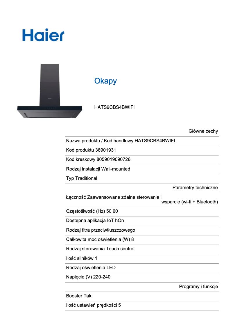 Página 1 del manual Etiqueta energética Haier HATS9CBS4BWIFI