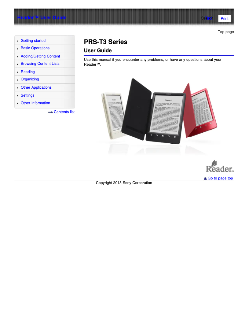 Image de la première page du manuel de l'appareil Touch PRS-T3